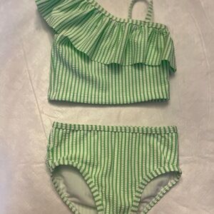 Ruffle Butts Green Striped Kids Bikini